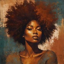 Abstraktes Afro-Frauenporträt - kühne surreale bildende Kunst von MIROKKU