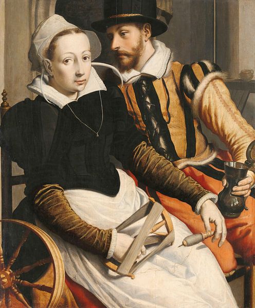 Mann und Frau neben einem Spinnrad, Pieter Pietersz von Marieke de Koning