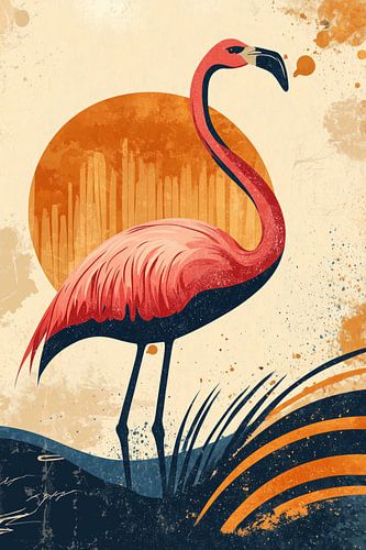 Sonnenuntergang in Flamingo Silhouette Tropische Illustration