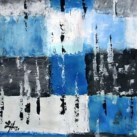 Composition Squares en noir, blanc et bleu sur elha-Art