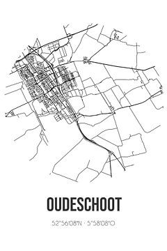 Oudeschoot (Fryslan) | Landkaart | Zwart-wit van MijnStadsPoster