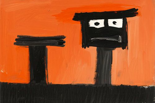 Abstract Portret op Oranje Achtergrond