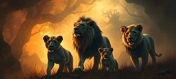 Lions au coucher du soleil