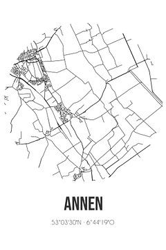 Annen (Drenthe) | Landkaart | Zwart-wit van MijnStadsPoster