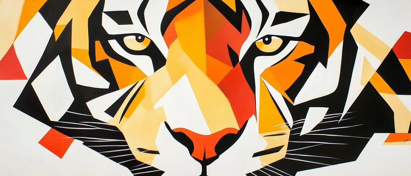 Geometric tiger portrait in warm colours by Poster Art Shop