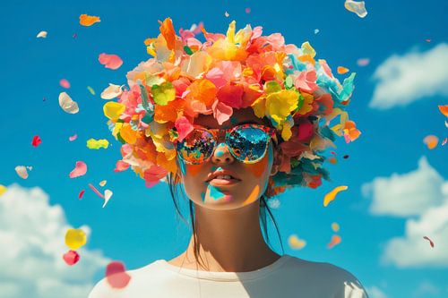 Vrolijke zomerstijl met bloemen en brillen