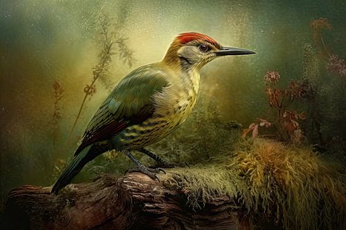 Groene Specht - Herfst Vogel Schilderij Wanddecoratie