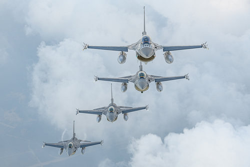 The four Belgian F-16's of the Thunder Tigers of 31 Squadron.