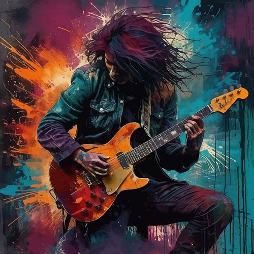 Abstracte gitaarvoorstelling - Schilderachtige silhouetkunst