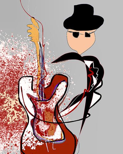 Guitar man Grey - abstract painting