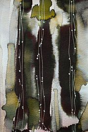 Vintage-Aquarell in abstrakten Schwarz- und Goldtönen von Ireen Bos