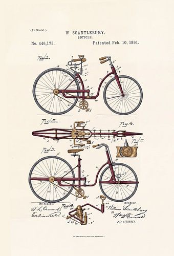 Vintage-Fahrrad-Patent von 1891 – Technische Zeichnung auf altem Papier