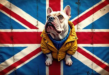 French Bulldog in Jacket on Union Jack Flag by Markus Gann