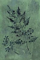 Blue branch on cool green background (watercolor painting plants flowers industrial botanical
