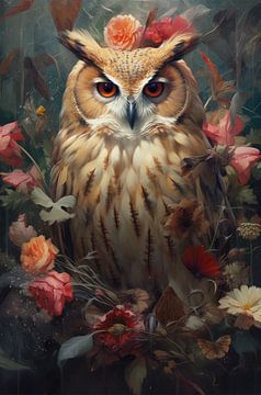Eagle owl in Floral Splendour by Emil Husstege