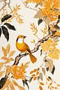 Orange flowers and birds by Digitale Schilderijen thumbnail