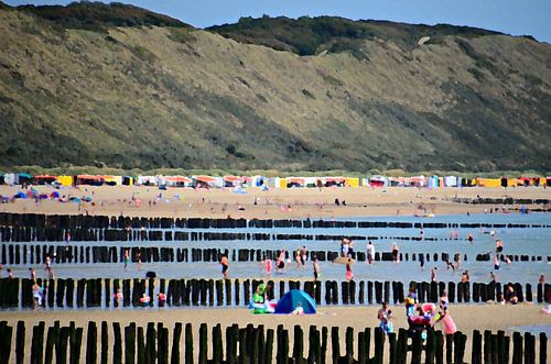 Zoutelande; the beach of Zoutelande with breakwaters and dunes