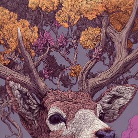 Cerf en fleurs de Silent Life sur Eva Lee