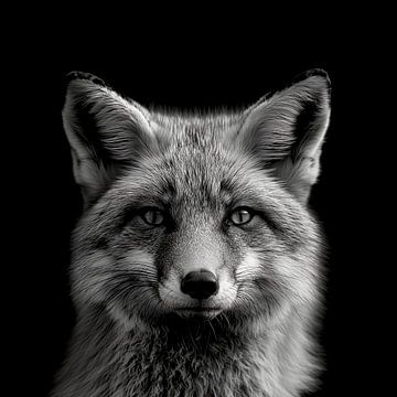 dramatic portrait of a wild fox photographed in black and white by Margriet Hulsker