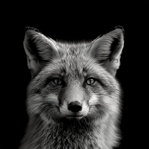 portrait dramatique d'un renard sauvage photographié en noir et blanc sur Margriet Hulsker