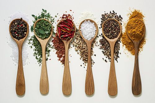 Houten lepels met kruiden