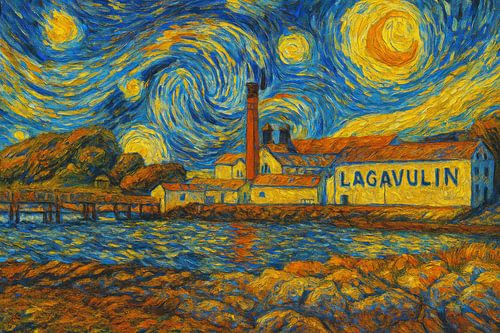 Lagavulin distilleerderij in Vincent van Gogh stijl