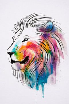 Abstrait Lion coloré dans les lignes sur De Muurdecoratie