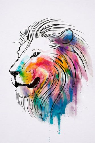 Abstracte Kleurrijke Leeuw in Lijnen