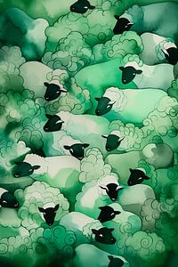 Aquarell Grüne Schafe von ColorCat