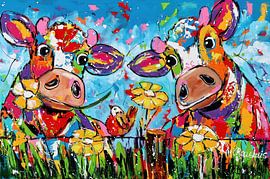 duo between the flowers by Vrolijk Schilderij