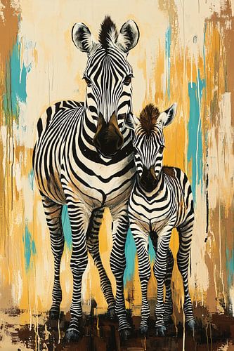 Zebra met jong op abstract