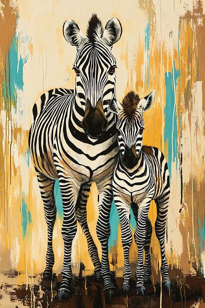 Zebra with cub on abstract by Imperial Art House