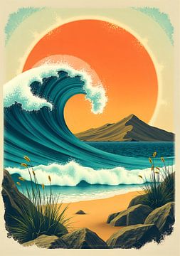 Vintage surfposter, de vrijheid van surfen met retro charme van CB3D - Christoph Burgstedt