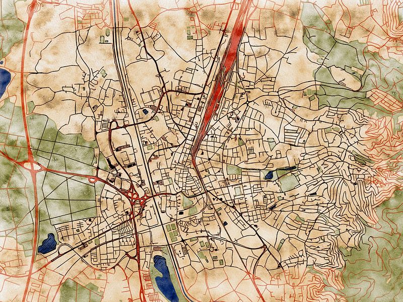 Map of Offenburg with the style 'Serene Summer' by Maporia