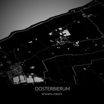 Zwart-witte landkaart van Oosterbierum, Fryslan. van Rezona