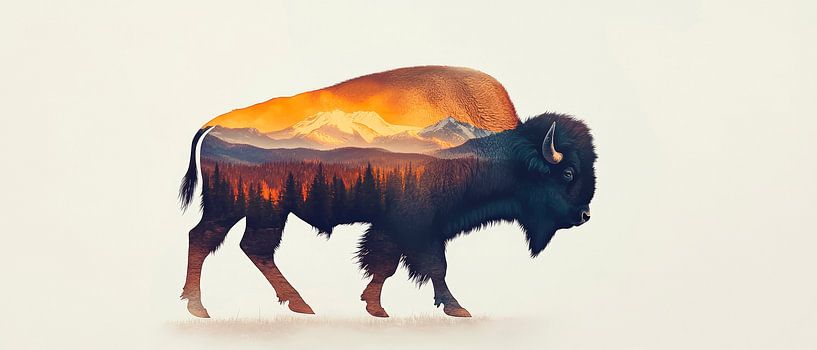 Bison with landscape illustration by Poster Art Shop