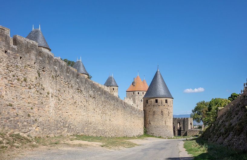 Mauer und Eingangstor der antiken Stadt Carcassonne in Frankreich von Joost Adriaanse
