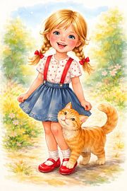 Meisje met kat van Linda de Klein