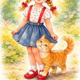 Une fillette avec un chat sur Linda de Klein