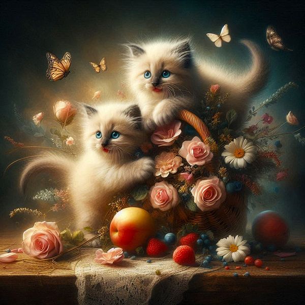 chatons ragdoll avec fleurs et papillons par Bernhard Karssies
