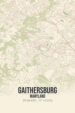 Vintage landkaart van Gaithersburg (Maryland), USA. van MijnStadsPoster