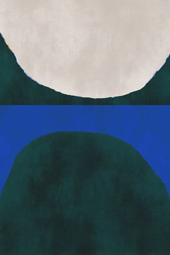 70s Retro veelkleurige abstracte vormen. Kobaltblauw, groen en wit