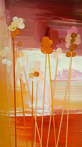 Modernes abstraktes Blumenfeld bei Sonnenuntergang