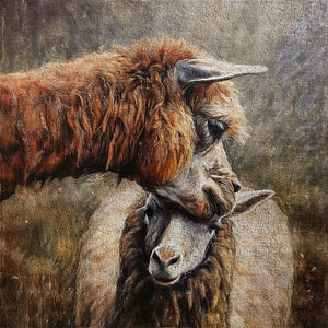 Lama wäscht Schaf