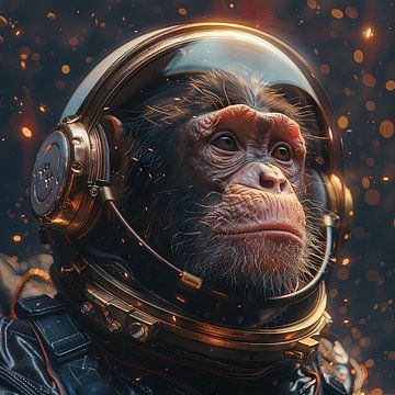 Hyperrealistische aap in ruimtepak met bokeh van Felix Brönnimann