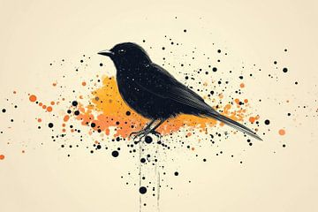Vogel in Inktvlucht tegen Vuur van Stilte van Eva Lee