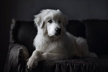 Chiot des Pyrénées sur la banque de pause sur Karina Brouwer