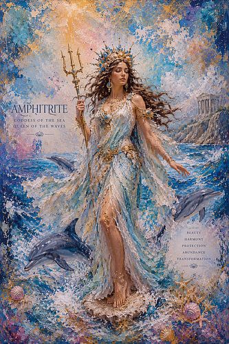 Griekse Godin Amphitrite  schilderij.