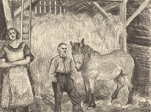 Heuscheune mit Bauer und Pferd, Otto Hanrath, 1925