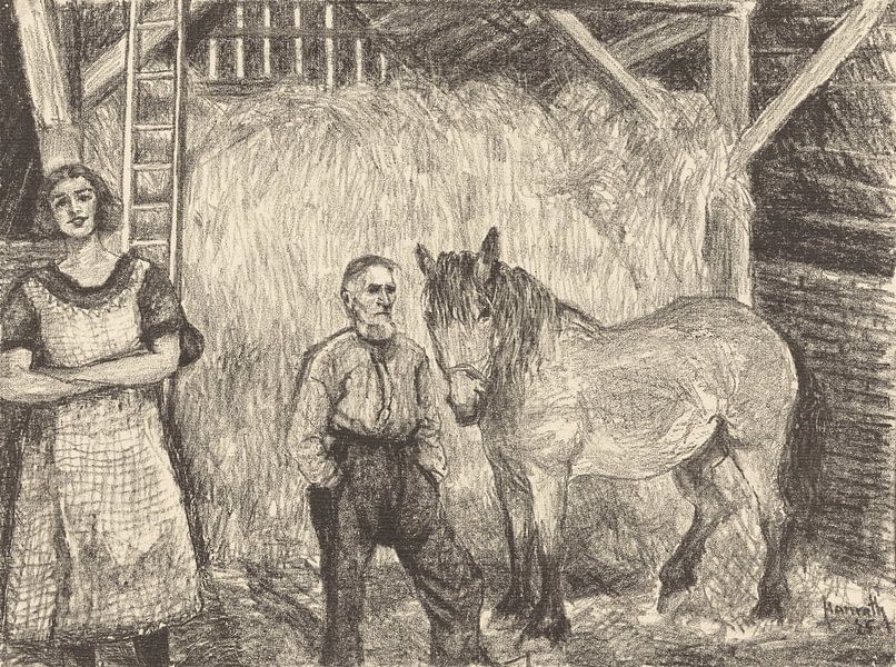 Heuscheune mit Bauer und Pferd, Otto Hanrath, 1925 von Atelier Liesjes